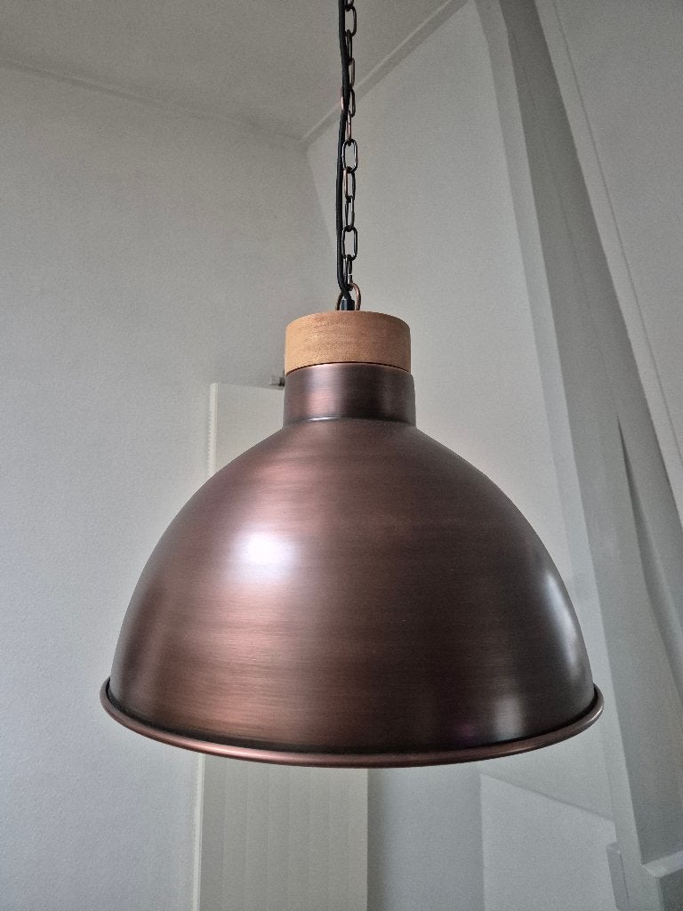 Hanglamp koper met hout, Ophalen, Gebruikt, Hout