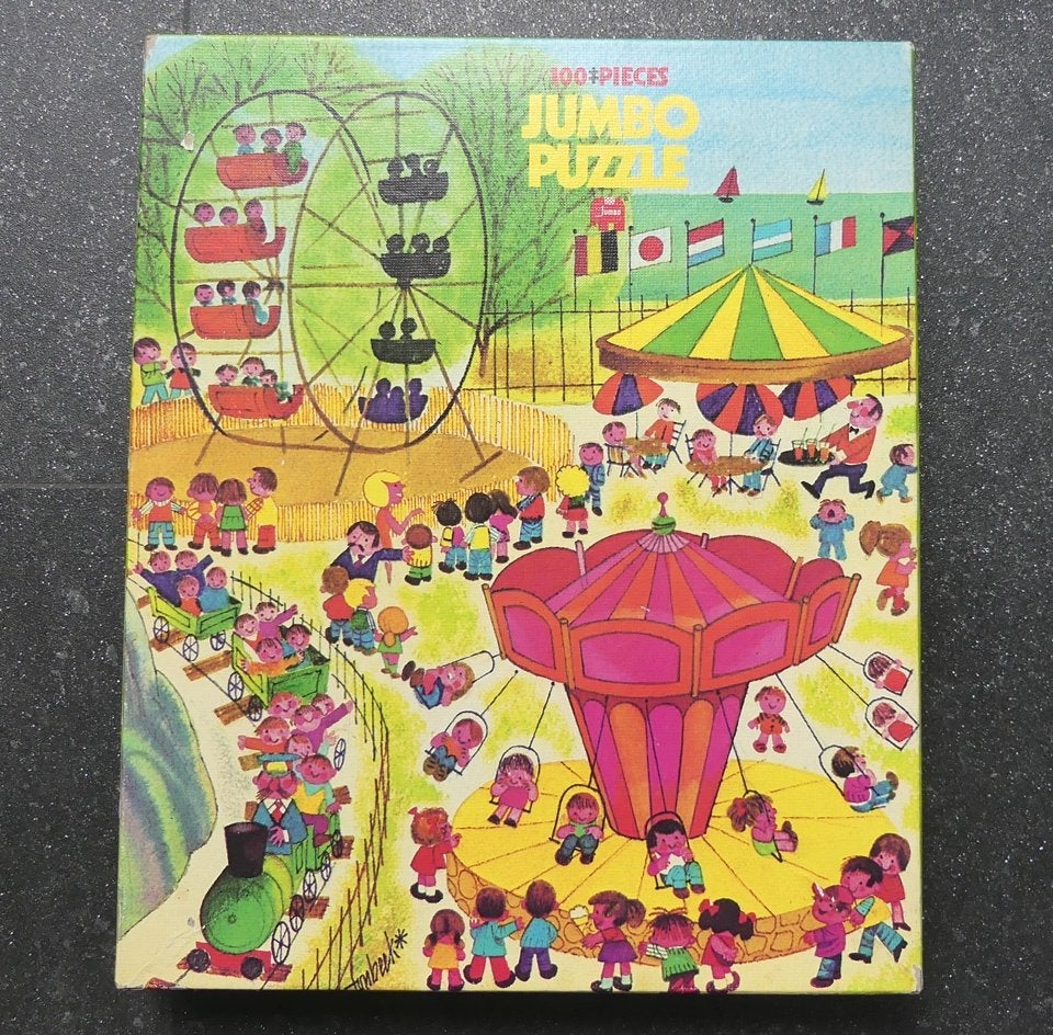 Vintage puzzle puzzel Jumbo pretpark illustratie Ton Beek, Ophalen of Verzenden, Minder dan 500 stukjes, Gebruikt, Legpuzzel