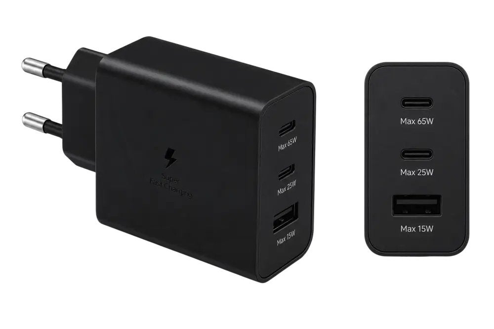 Samsung 65W Power Adapter Trio - Snellader Zwart, Telecommunicatie, Samsung, Nieuw, Ophalen of Verzenden, Snellader