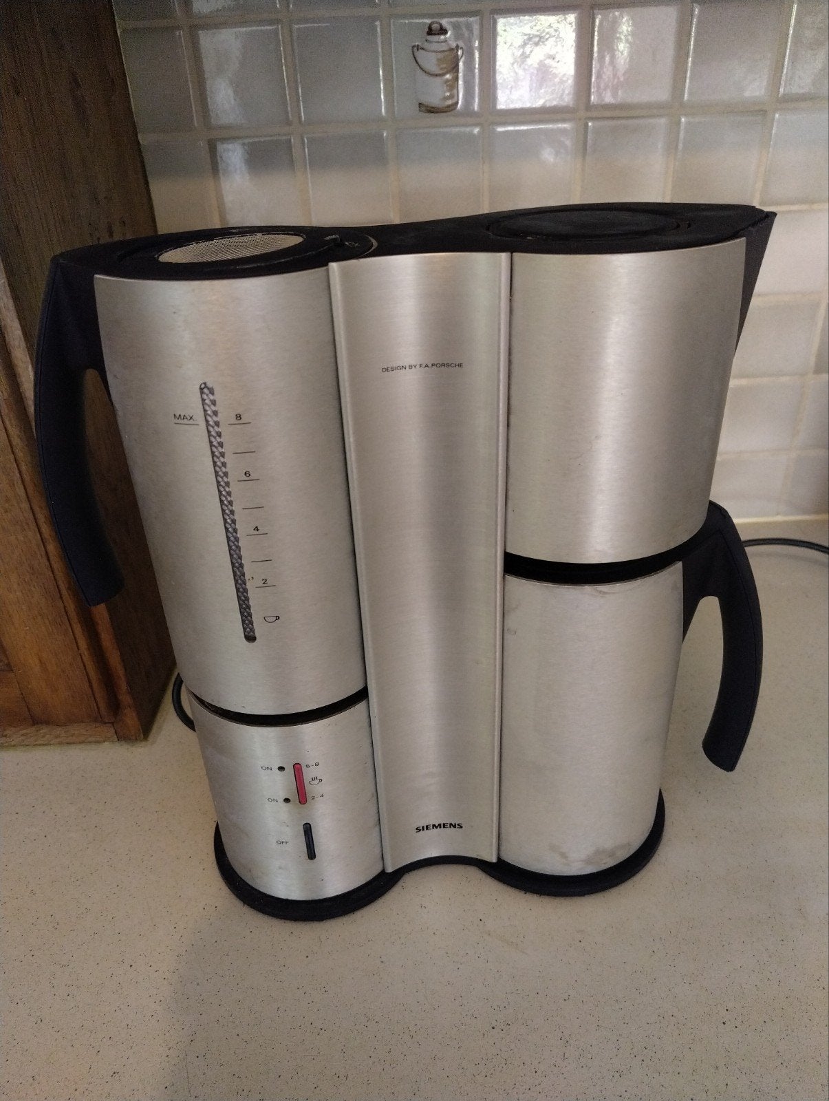 Siemens TC91100/04 Porsche Design Koffiezetapparaat, Gebruikt, 10 kopjes of meer, Koffiemachine, Gemalen koffie