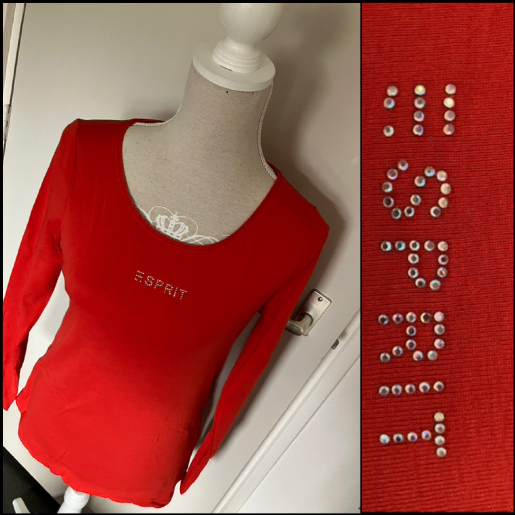 Nieuw=rood shirt lange mouwen glitter steentjes=Esprit/L, Maat 42/44 (L), Nieuw, Ophalen of Verzenden, Lange mouw