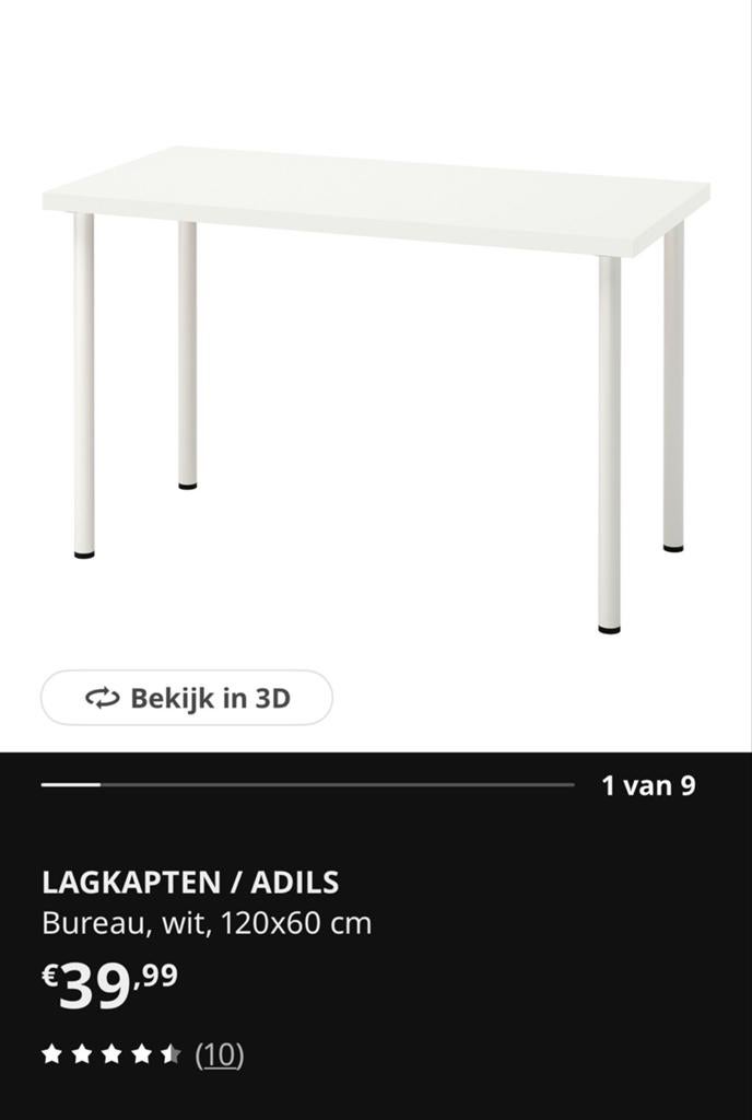 2 x tafel ikea 120x60 wit, Ophalen of Verzenden
