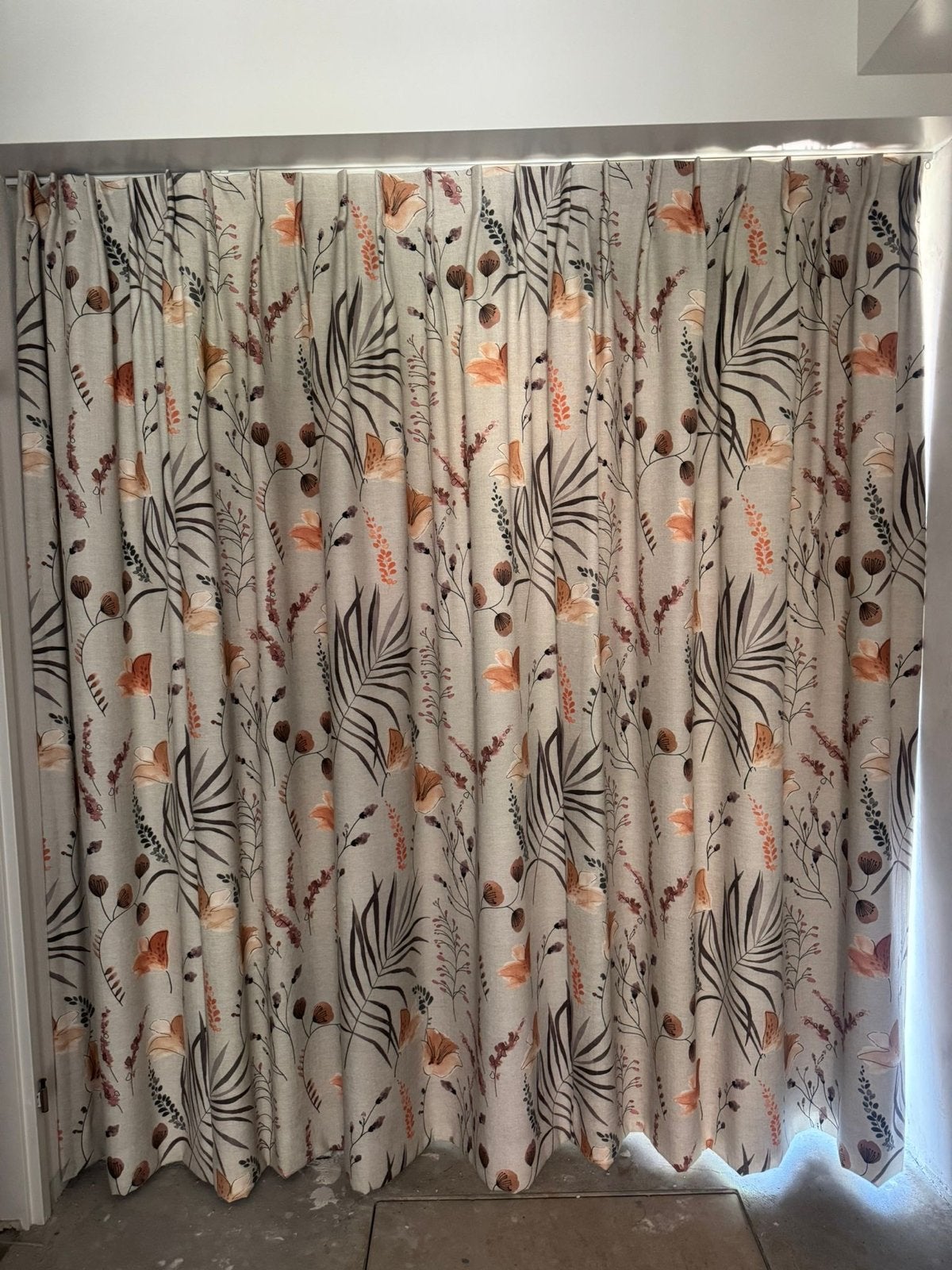 Gordijnen met botanische print, gevoerd, Ophalen, Zo goed als nieuw, Beige