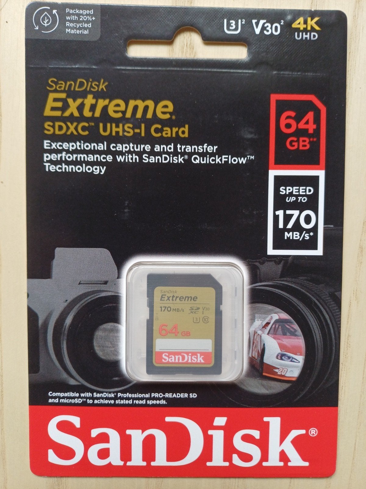 SanDisk Extreme 64GB SDXC UHS-I-geheugenkaart, Audio, Tv en Foto, SDXC, Nieuw, Fotocamera, 64 GB