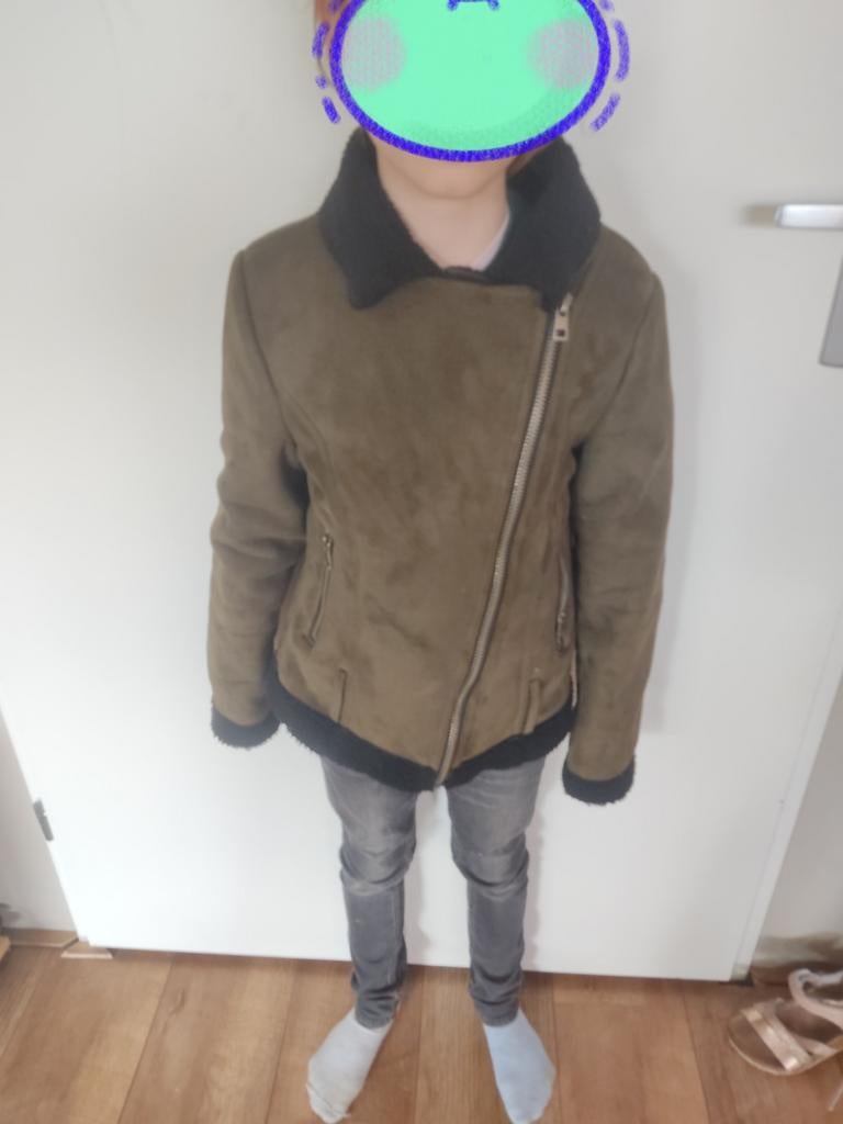 Stoere suède groene look jas met teddy voering voor kinderen, Ophalen of Verzenden, Gebruikt, Coolcat, Jongen of Meisje