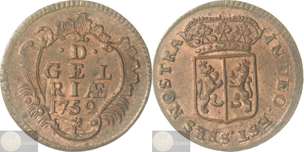 Gelderland - Duit 1759 'Hertogdom Gelre', Postzegels en Munten, Ophalen of Verzenden, Vóór koninkrijk, Overige waardes, Losse munt
