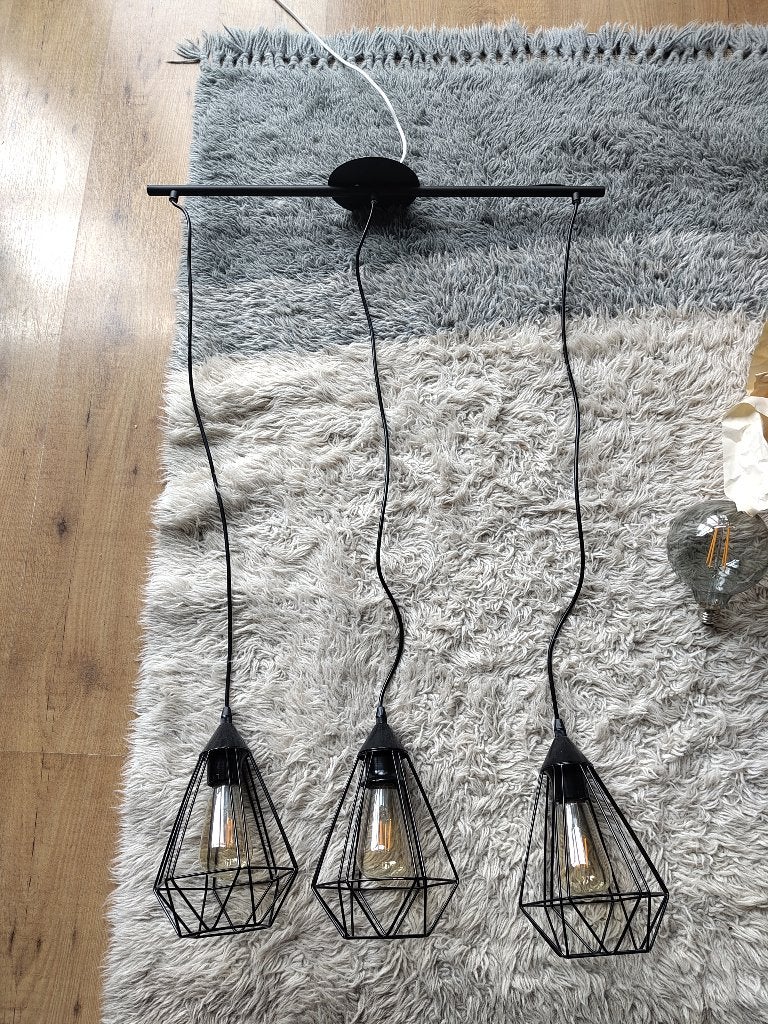 Hanglamp met 3 fittingen (inclusief peer), Ophalen, Gebruikt, Industrieel, Modern, E27 (groot)