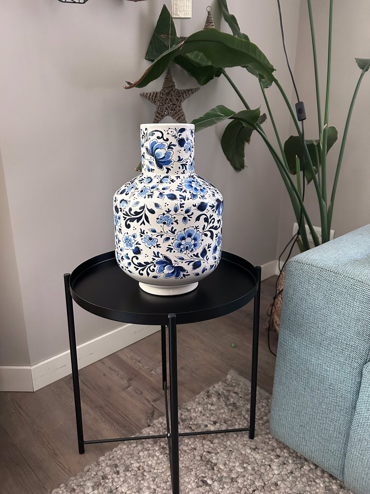 Hoge Bolvaas  bloem - Heinen Delfts Blauw, Ophalen, Zo goed als nieuw, Blauw, 35 cm