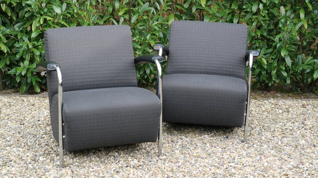 Leolux Scylla fauteuils. Kleur bekleding antraciet., Ophalen, 75 tot 100 cm, Design fauteuils, Zo goed als nieuw