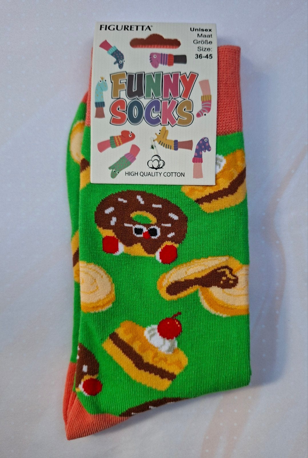 Funny Socks; One Size (Gebakjes-print), Sokken en Kniesokken, Overige kleuren, Nieuw, Overige maten