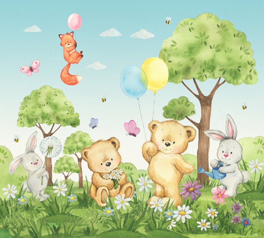 Beertjes behang, beren, kinderkamer, babykamer, Muurdeco4kid, Kinderen en Baby's, Verzenden, Nieuw