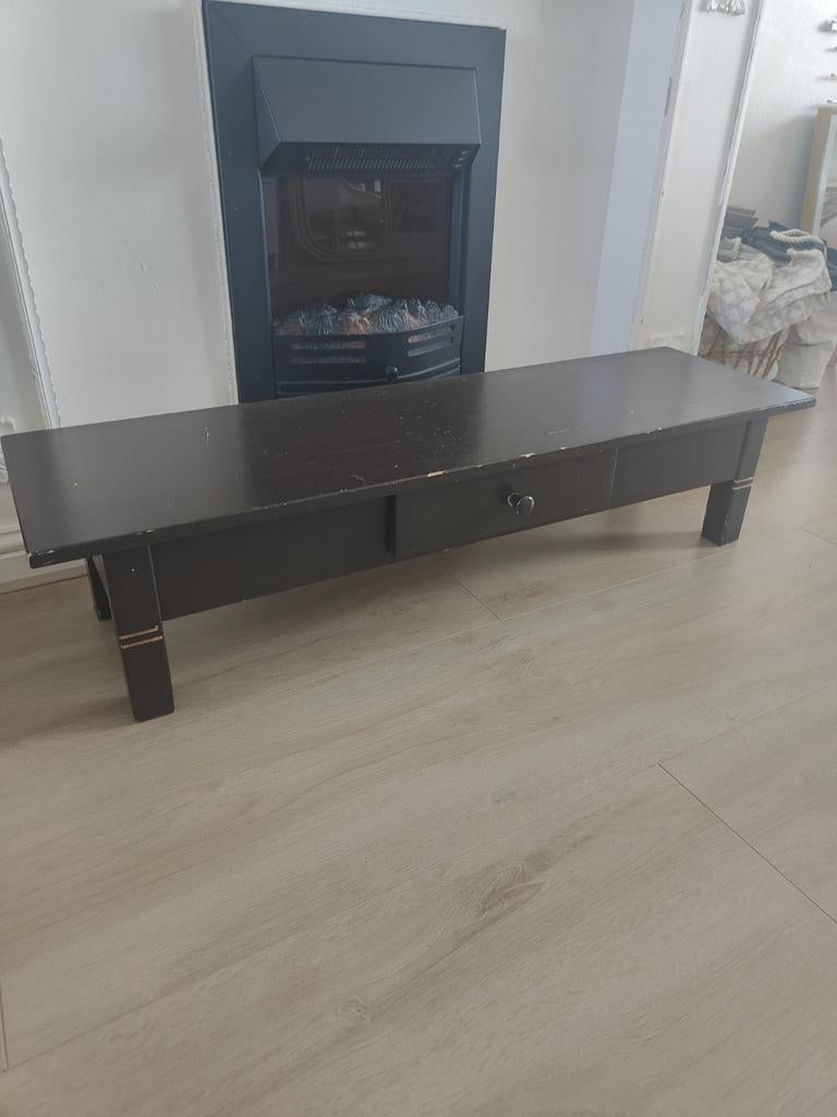 Lage sidetable / tv-meubel met lade - opknapper, Huis en Inrichting, Tafels | Sidetables, Ophalen, Gebruikt, 100 tot 150 cm, 25 tot 50 cm