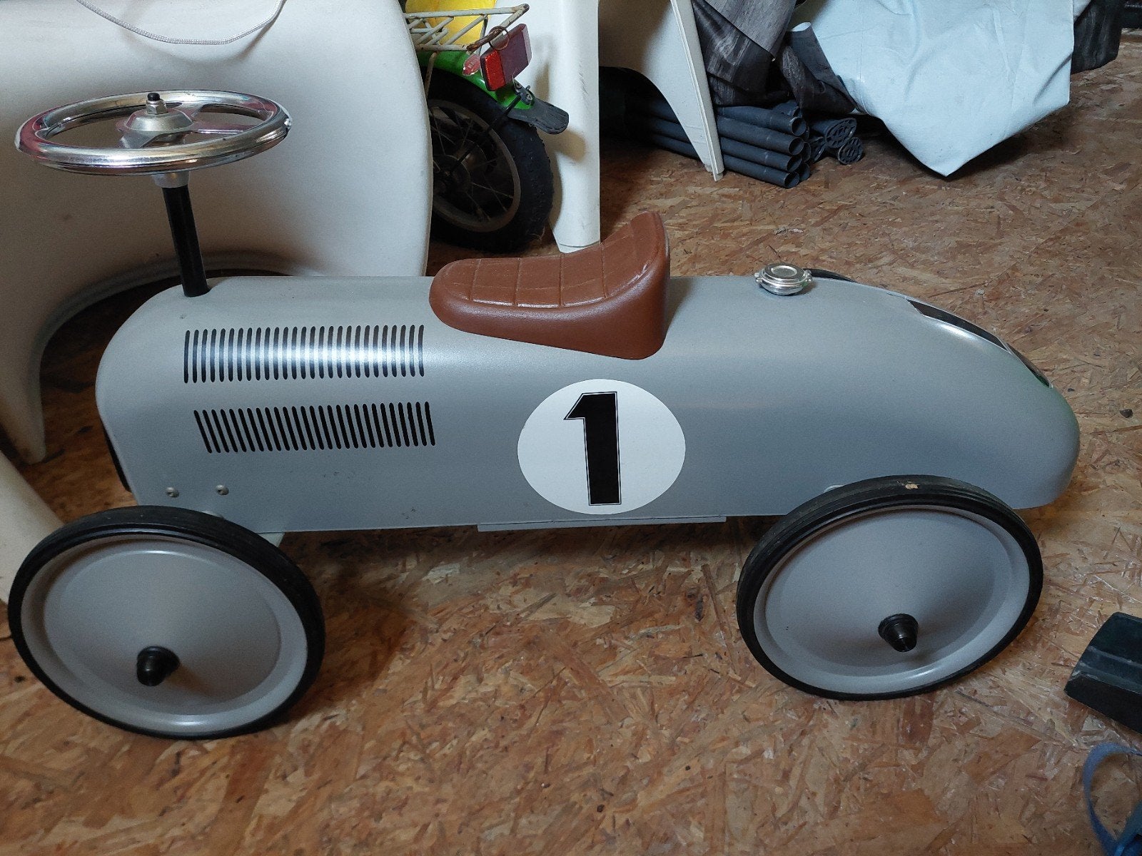 Vintage Stijl Loopauto Grijs met Nummer 1, Ophalen, Gebruikt