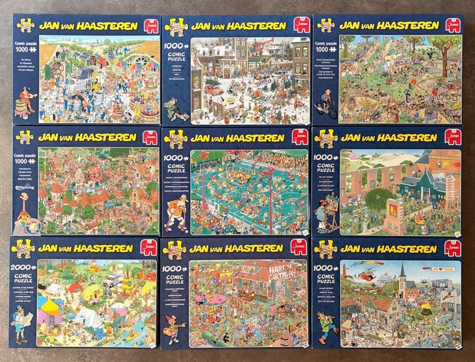 Mooie partij Jan van Haasteren puzzels in een uitst. staat, Ophalen of Verzenden, 500 t/m 1500 stukjes, Zo goed als nieuw