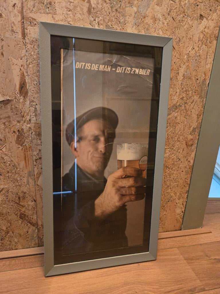 Vintage Amstel Bier poster ingelijst, Verzamelen, Merken en Reclamevoorwerpen, Ophalen of Verzenden