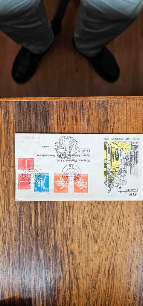 KLM Eerste Vlucht Amsterdam-Tunis Envelop 2 april 1959, Verzenden, Nederland