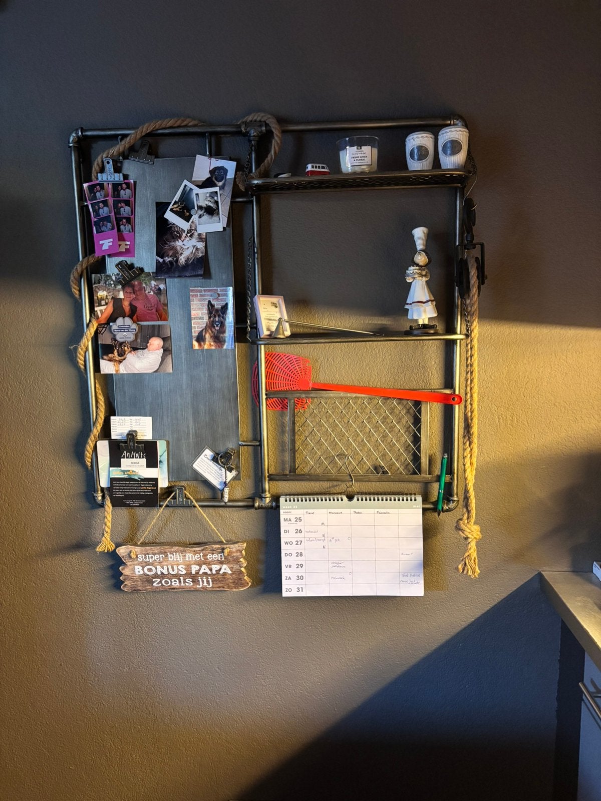 Industrieel metalen wandrek met magneetclips, Huis en Inrichting, Ophalen, Vierkant, Zo goed als nieuw, Minder dan 100 cm