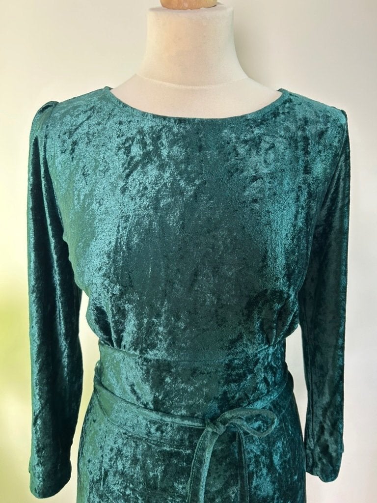King Louie maat XL midi groene velvet jurk 3609, Maat 46/48 (XL) of groter, Ophalen of Verzenden, Zo goed als nieuw, King Louie
