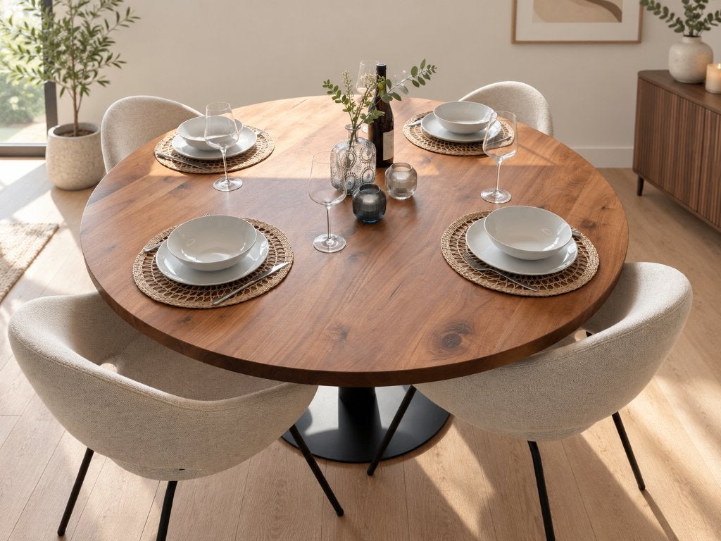 Table du Sud ronde eettafel Ø150 cm – notenhout, Ophalen, Rond, Zo goed als nieuw, Vijf personen of meer