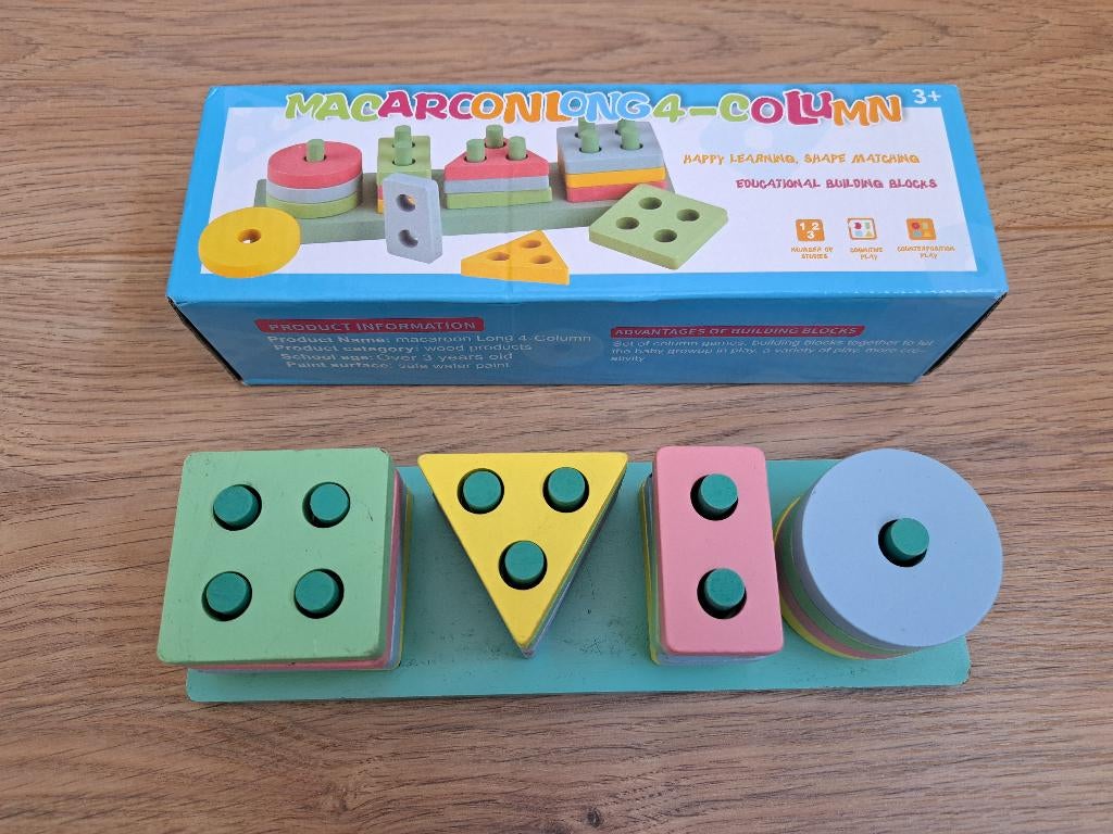 Houten speelgoed Macaroon Long 4 Column bouwblokken: 3+ jaar, Ophalen of Verzenden, Gebruikt