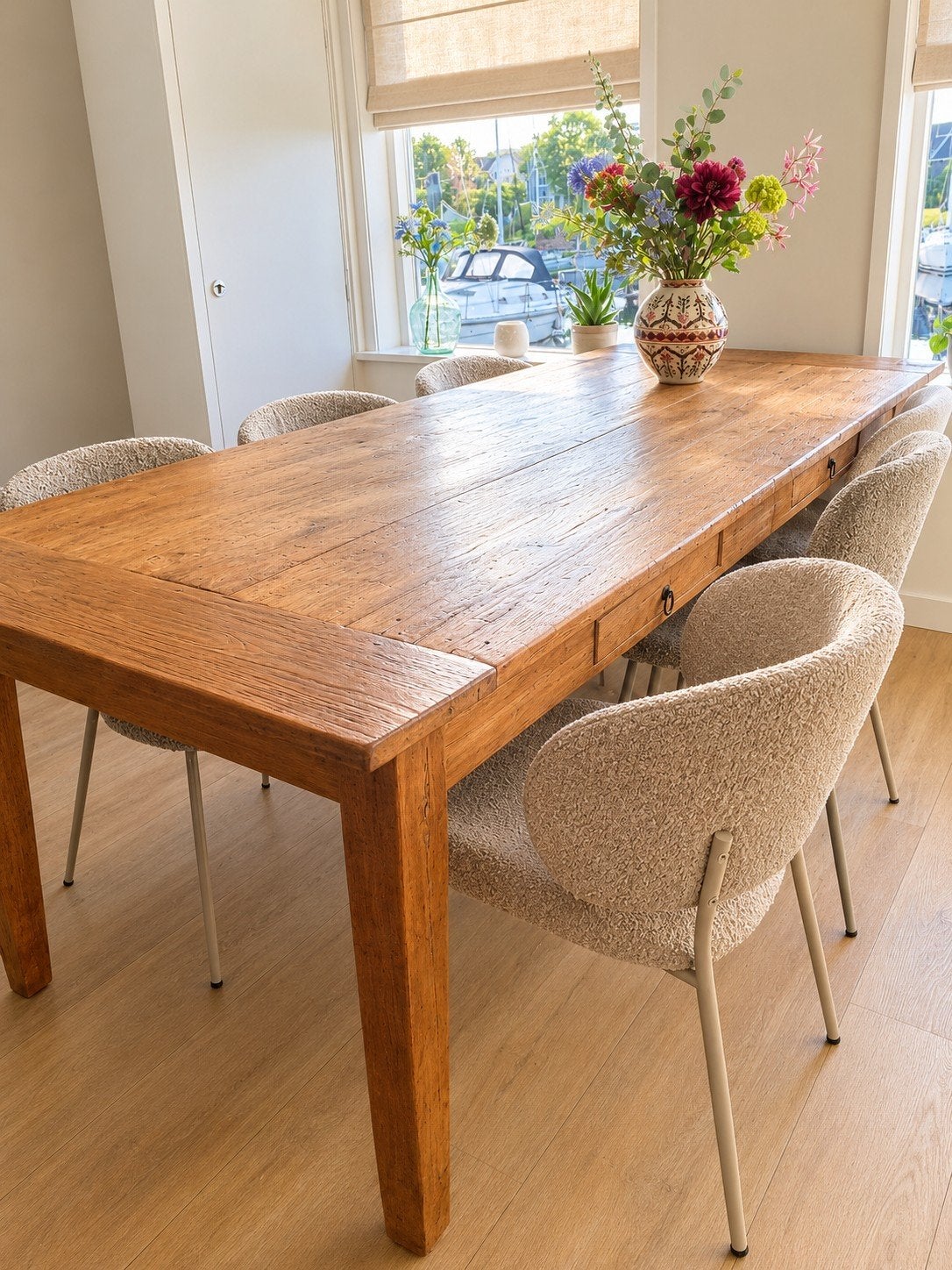 Teakhouten eettafel - 220x93 cm, Ophalen, Gebruikt, Teakhout, 200 cm of meer