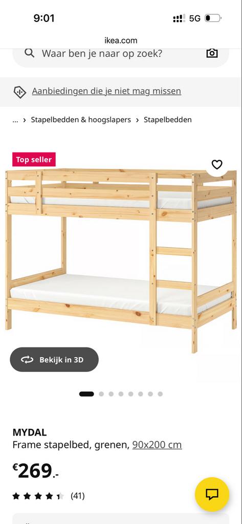 IKEA Stapelbed MYDAL, met matrassen, Huis en Inrichting, Slaapkamer | Stapelbedden en Hoogslapers, Gebruikt, 90 cm, 160 tot 180 cm