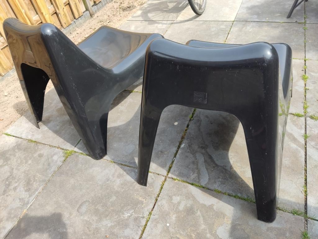 Set van 2 zwarte kunststof tuinstoelen, Ophalen, Kunststof, Gebruikt, Twee