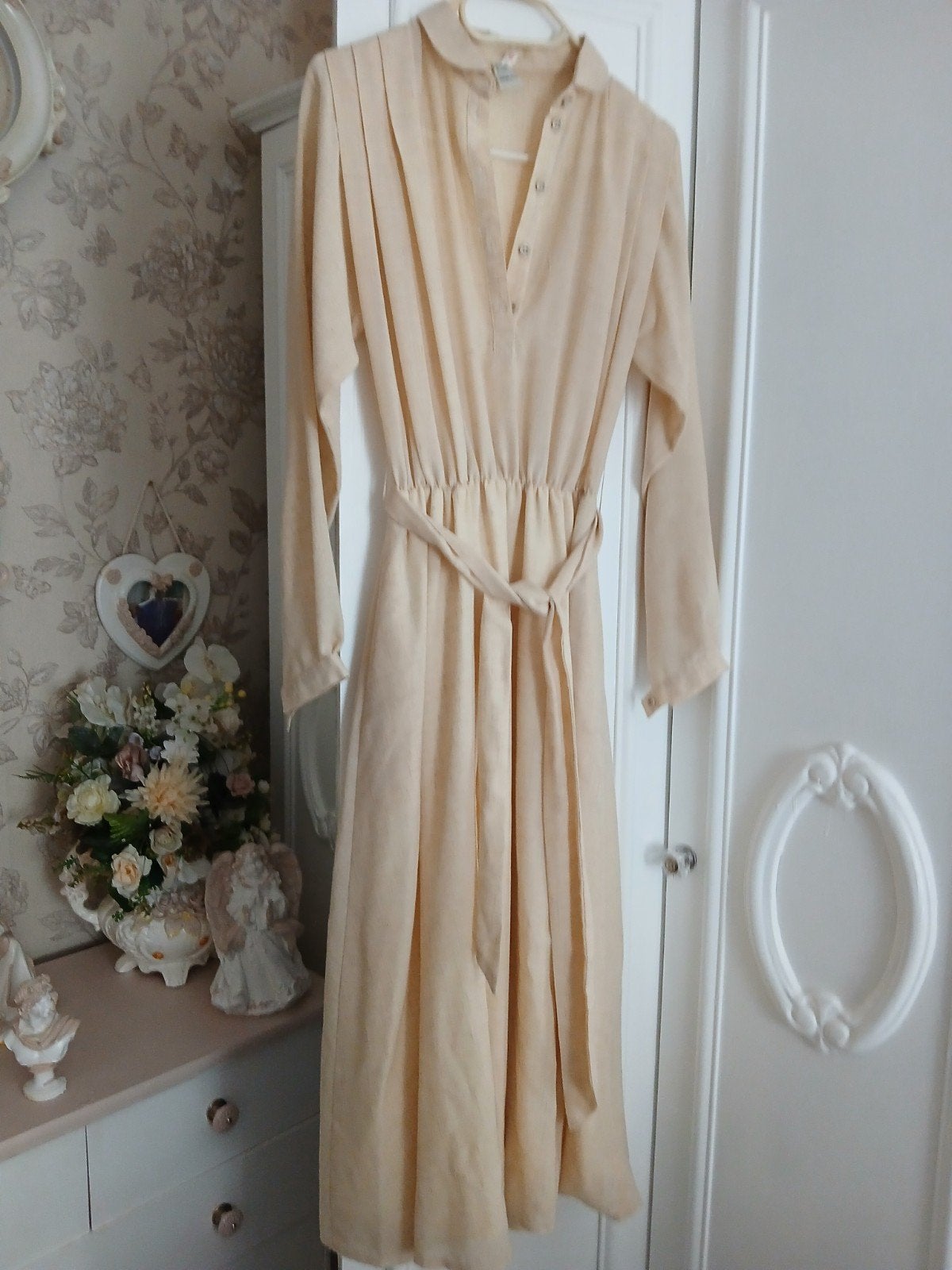 vintage mooie gevoerder jurk, Kleding | Dames, Ophalen of Verzenden, Zo goed als nieuw, Maat 38/40 (M), Geel