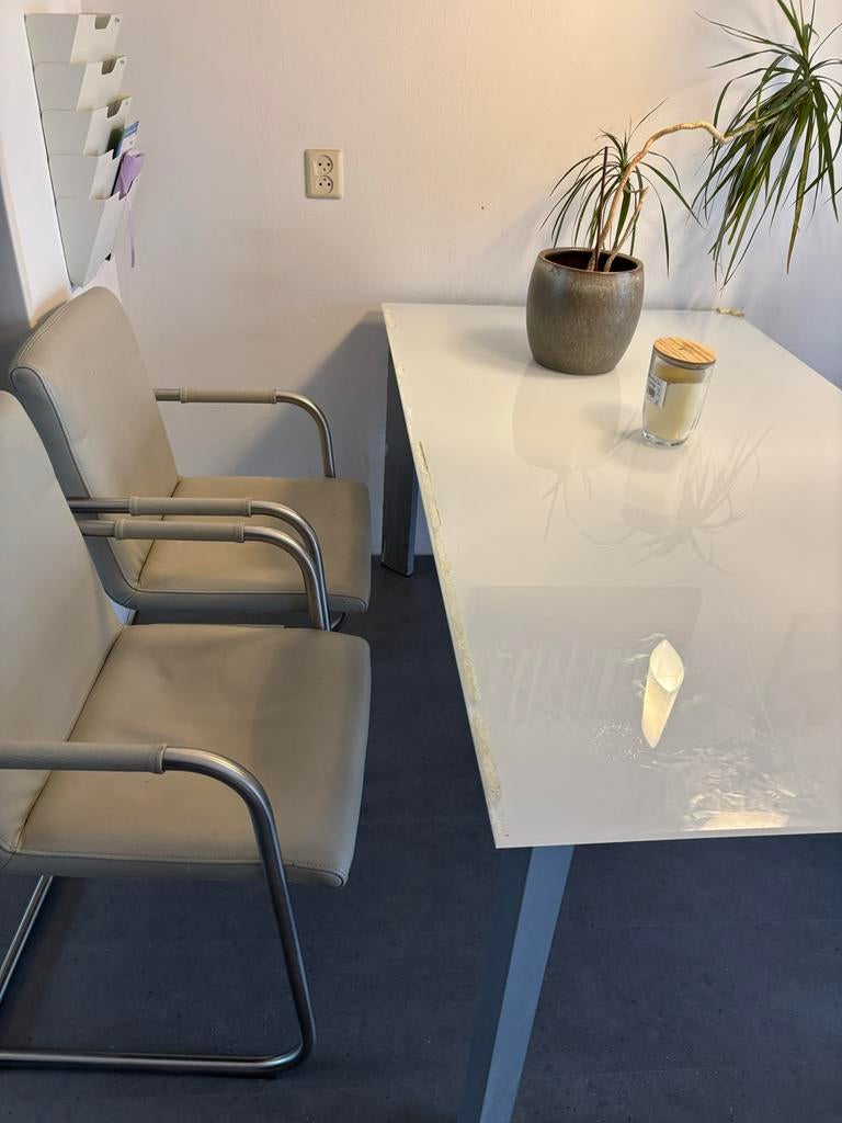 Eettafel met 4 stoelen - Goede staat, Gebruikt, 100 tot 150 cm, Metaal, Vier personen