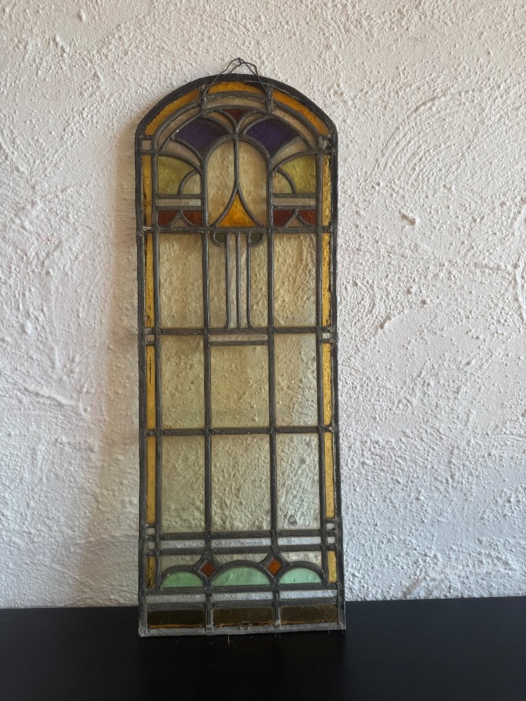 Glas in lood paneel met haakje, Gevelraam of Ruit, Gebruikt, Minder dan 80 cm, Ophalen of Verzenden