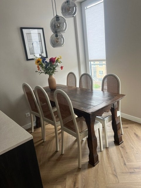 Antieke eettafel met stoelen, Ophalen, Gebruikt, Eikenhout, 50 tot 100 cm