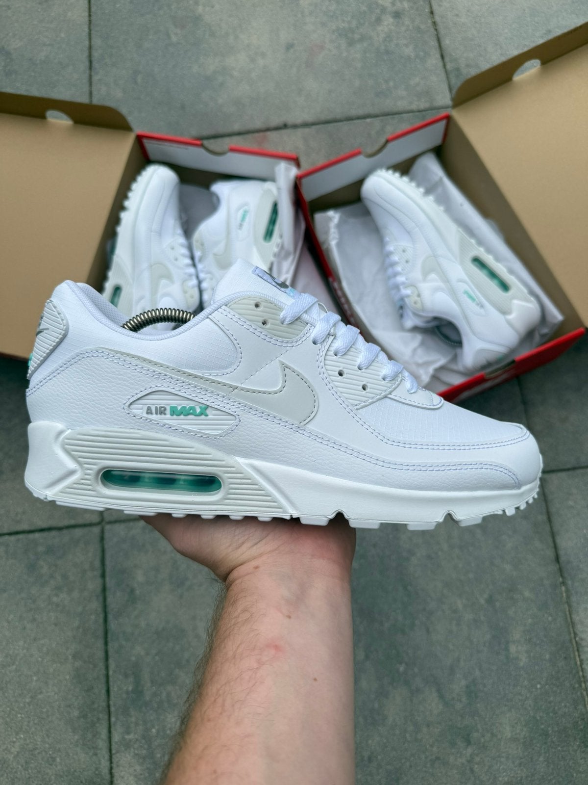 Nike Air Max 90 White Turqoise maat 46 Nieuw, Wit, Nieuw, Ophalen of Verzenden, Sneakers of Gympen