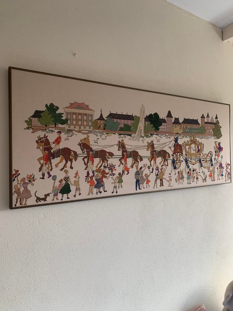 Geborduurd ingelijst schilderij Gouden Koets, Ophalen, Zo goed als nieuw
