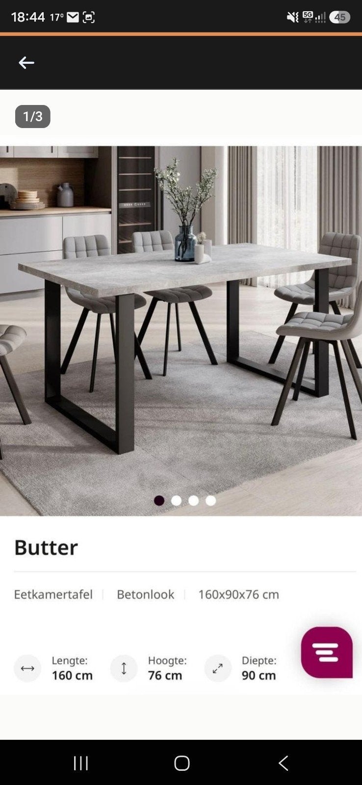 Moderne eetkamertafel met betonlook blad, Huis en Inrichting, Tafels | Eettafels, Modern, Industrieel, Overige materialen, Zo goed als nieuw