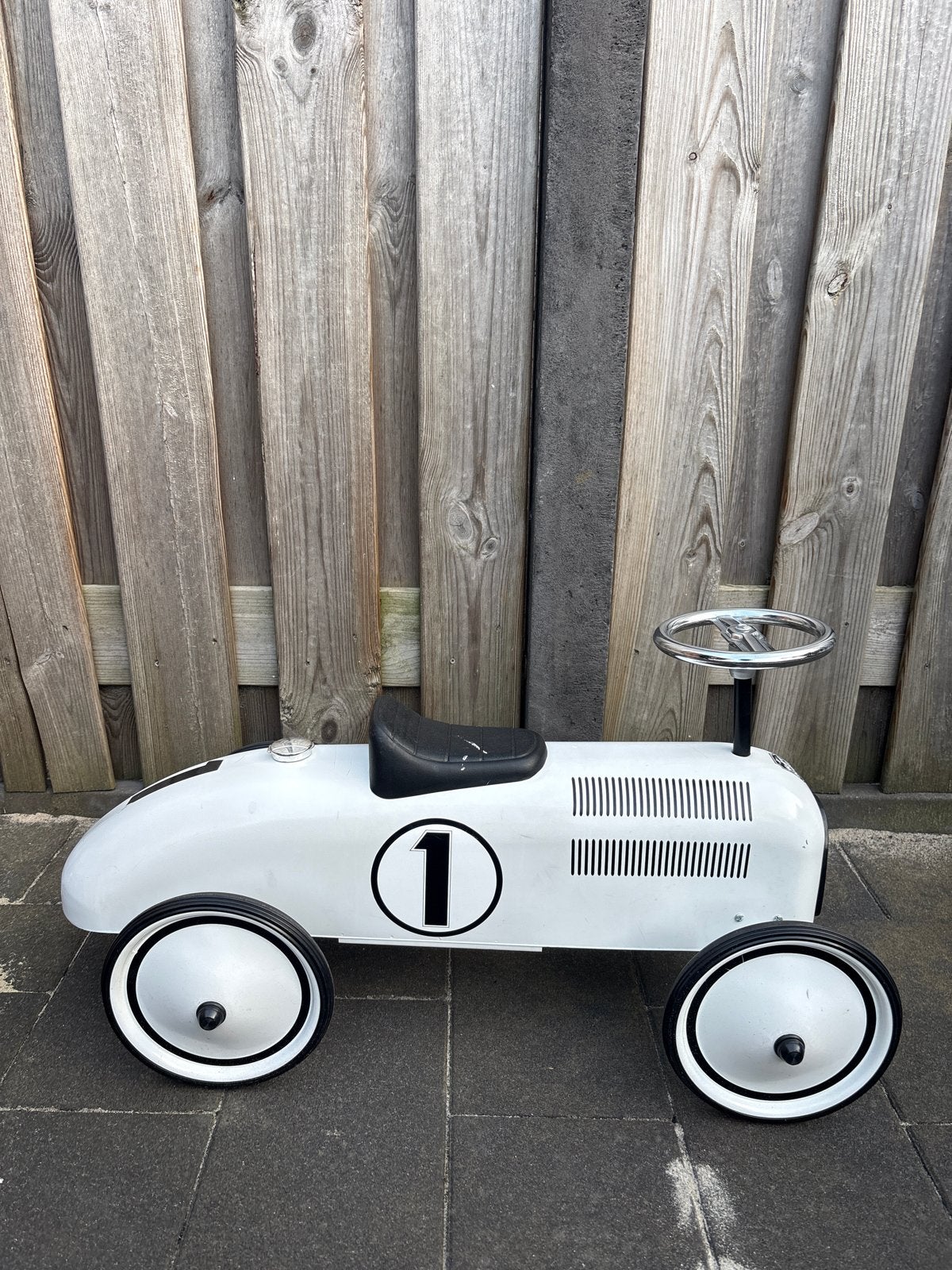 Retro Roller Loopauto Wit - Vintage Race Car, Ophalen of Verzenden, Gebruikt, Loopvoertuig
