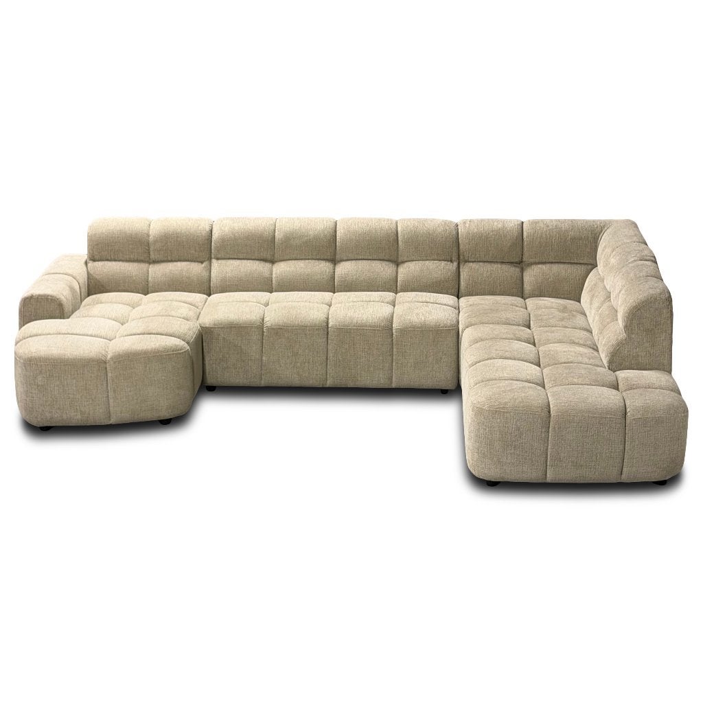Foto 11 van Vakken bank taupe stof lounge hoekank **uit voorraad**