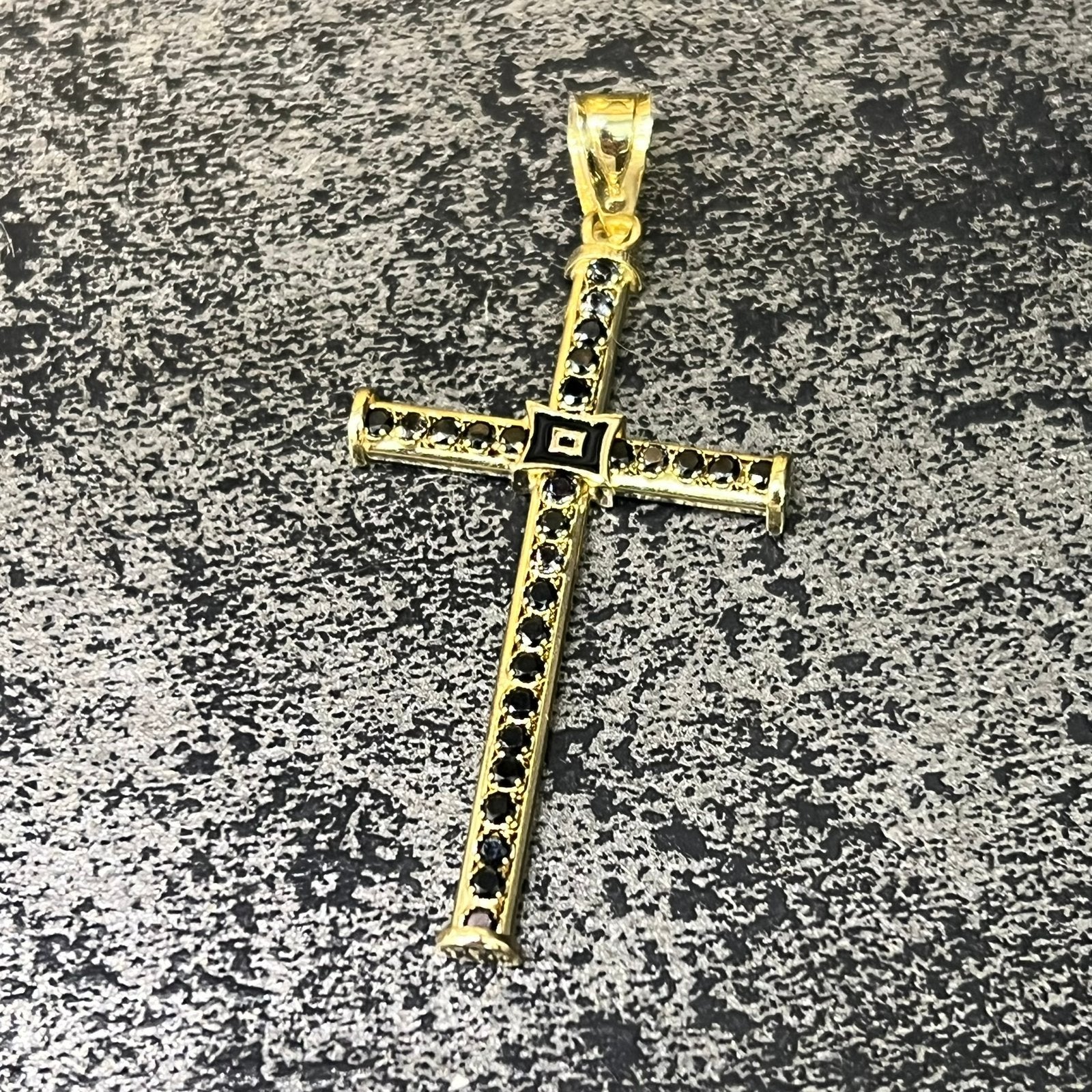 14 karaat gouden kruis hanger onyx stenen zwart, Ophalen of Verzenden, Nieuw, Goud, Kruis of Symbool