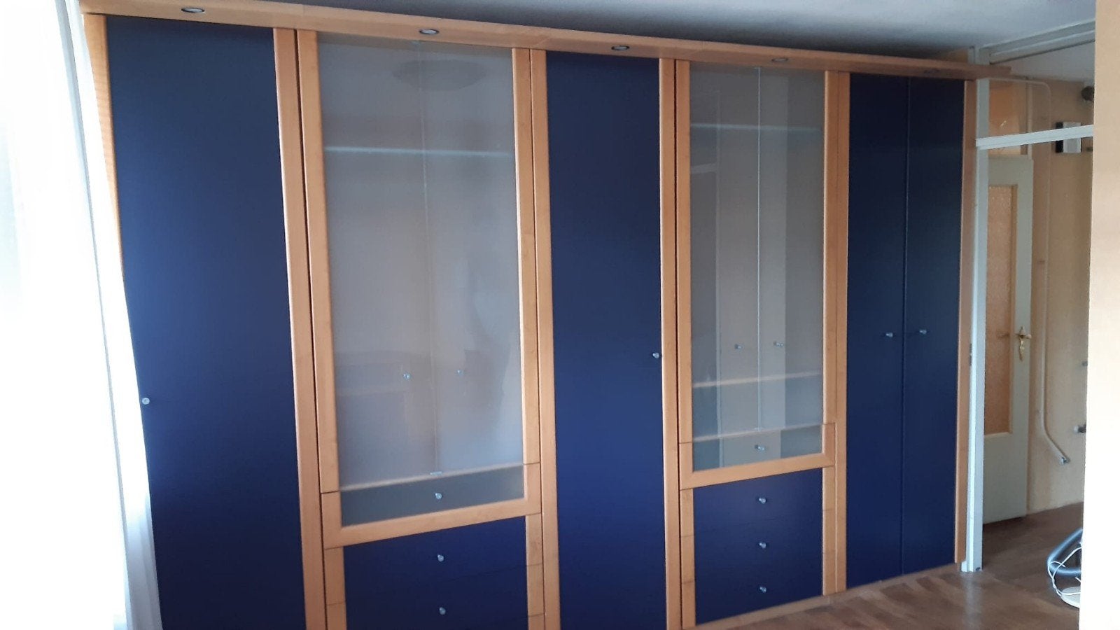 IKEA garderobekasten blauw/glas, Huis en Inrichting, Kasten | Kledingkasten, Ophalen, Gebruikt, 200 cm of meer, 50 tot 100 cm