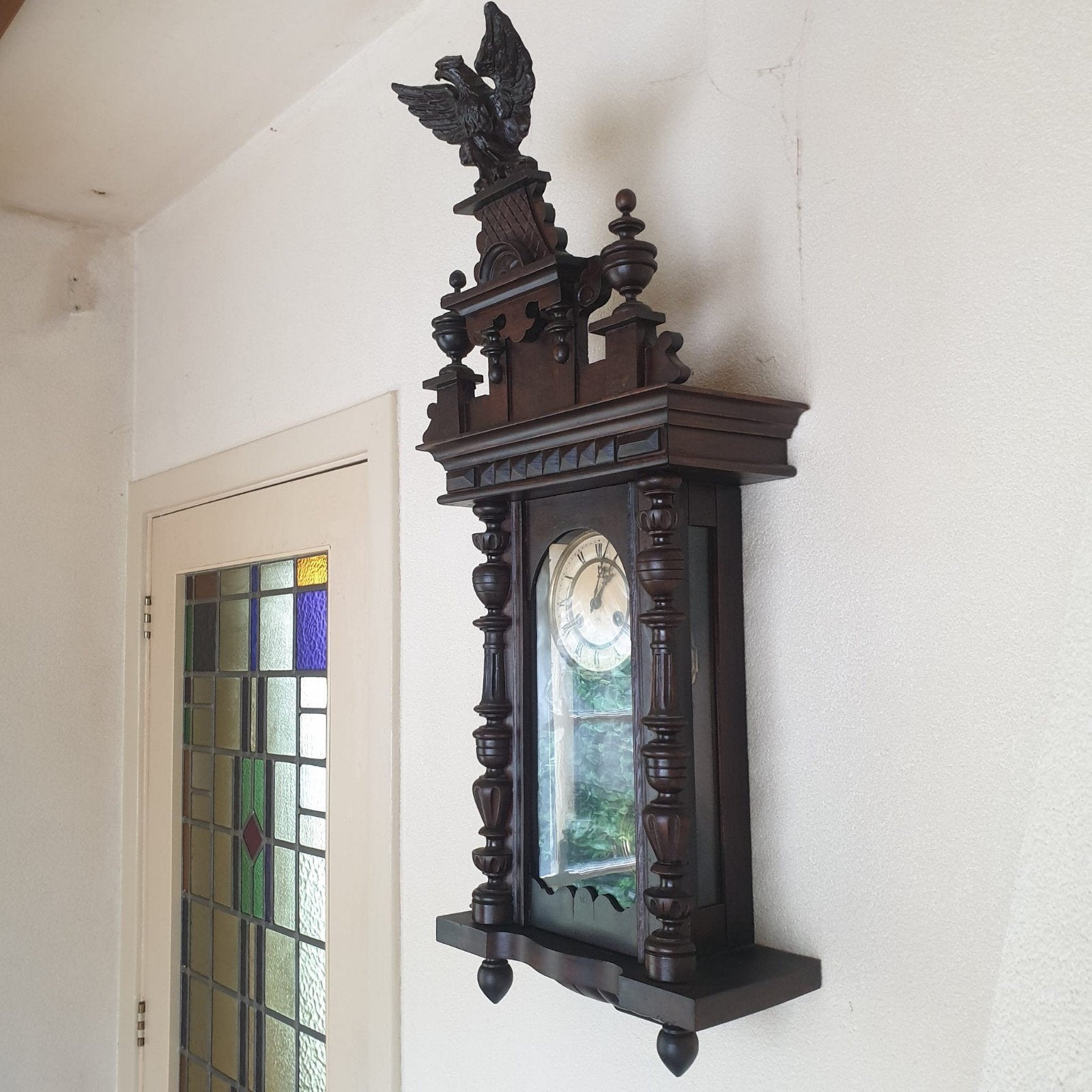 Antieke Junghans wandklok met adelaar, Antiek en Kunst, Ophalen of Verzenden