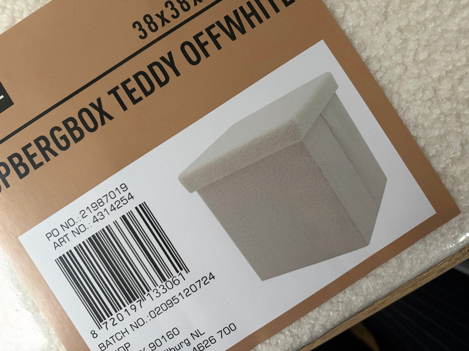 Opbergbox Teddy Offwhite 38x38x37.5cm, Ophalen of Verzenden, Nieuw, Wit, Textiel