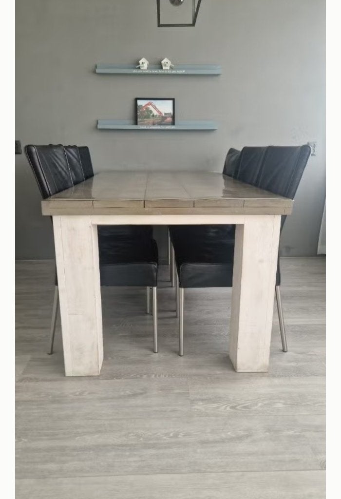 Eettafel incl leren stoelen, Ophalen, Gebruikt, 50 tot 100 cm, 150 tot 200 cm