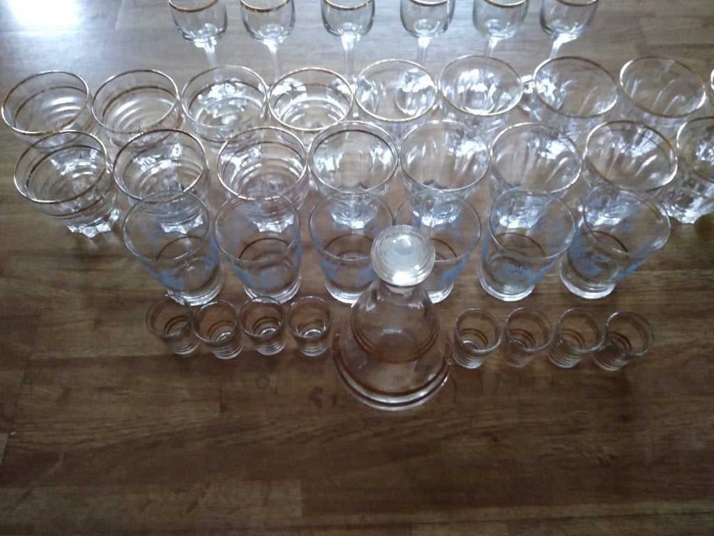 38-delig glasservies met gouden randje, Ophalen, Gebruikt, Overige typen
