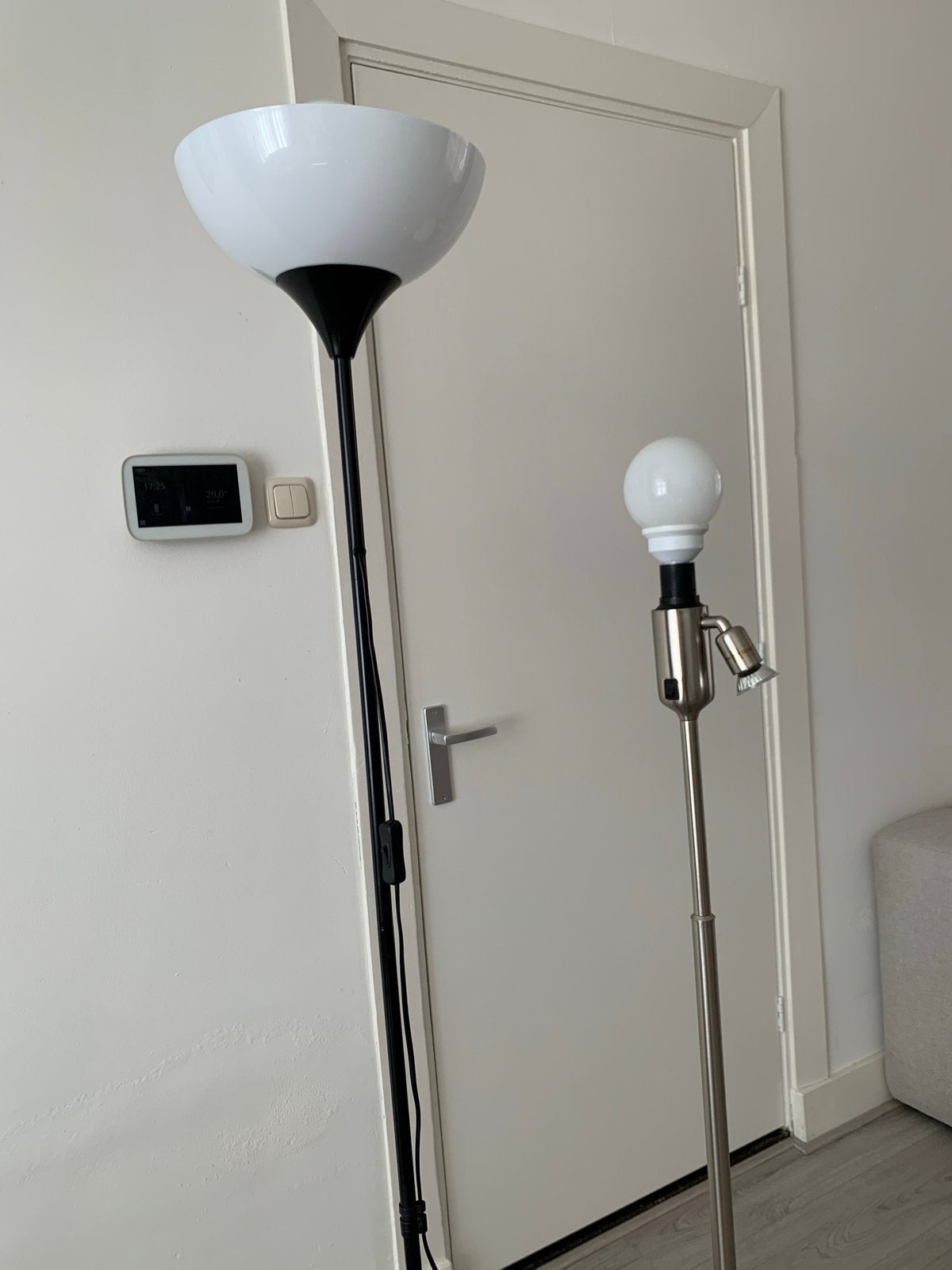 Set van 2 vloerlampen: uplighter en leeslamp, Ophalen, Gebruikt, E27 (groot), Metaal