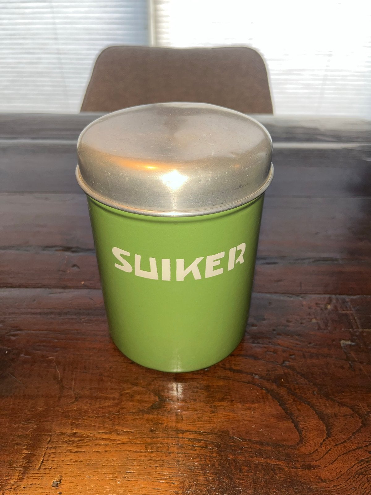 Vintage Groene Suikerbus met Aluminium Deksel, Ophalen of Verzenden