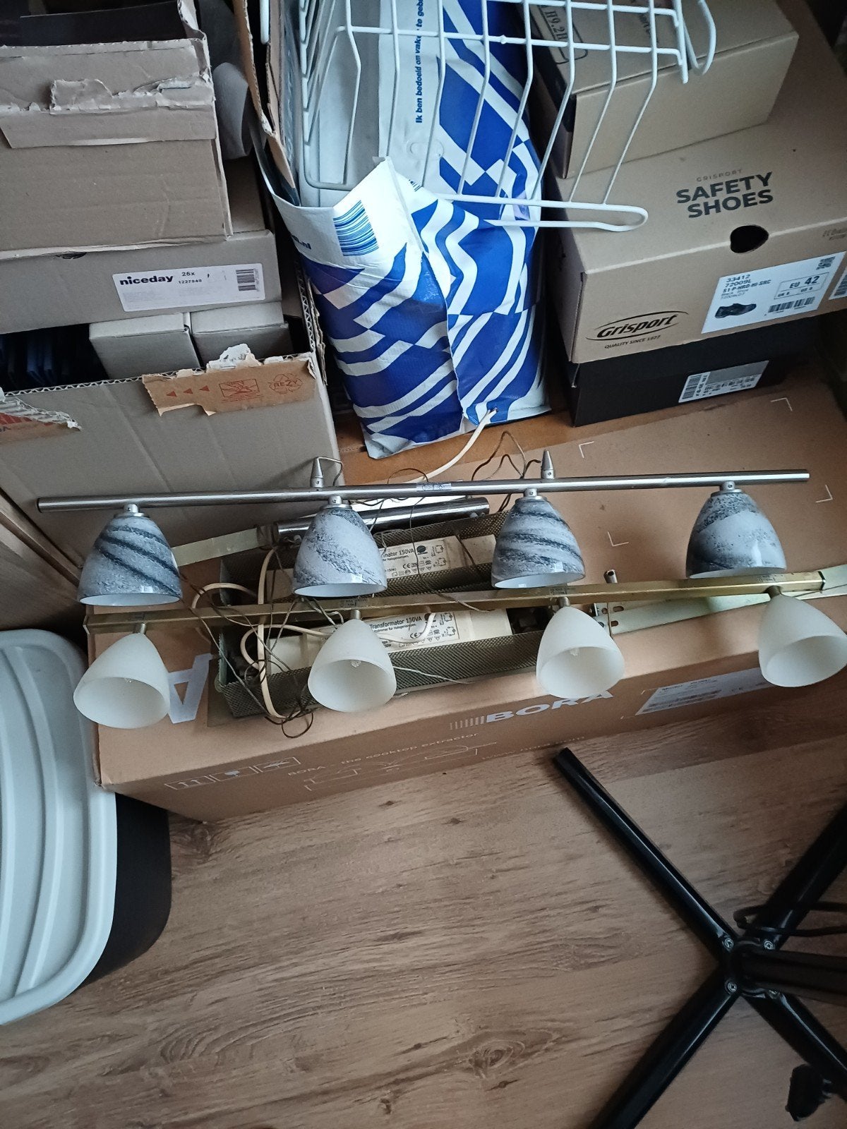 Moderne plafondlamp metpots - Gebruikt, Gebruikt, 100 tot 150 cm, Ophalen of Verzenden, Glas