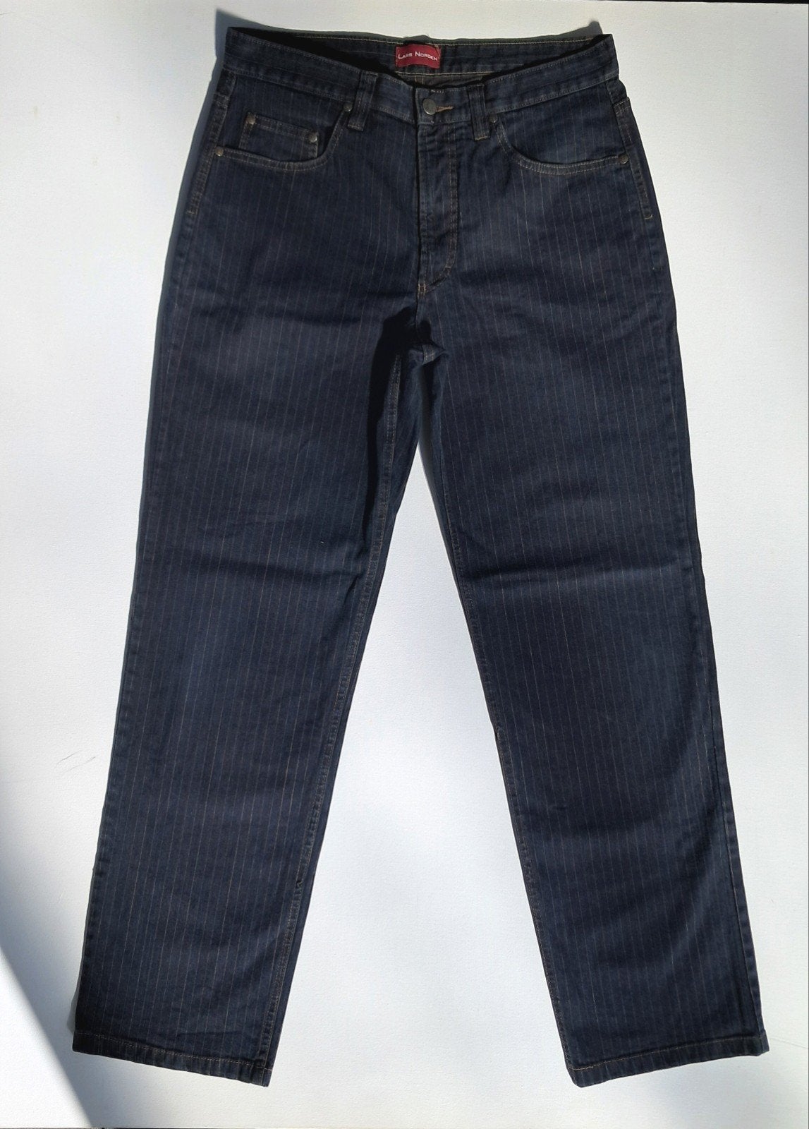 Lars Norden herenjeans donkerblauw gestreept - maat 50, Blauw, Lars Norden, Ophalen of Verzenden, Zo goed als nieuw