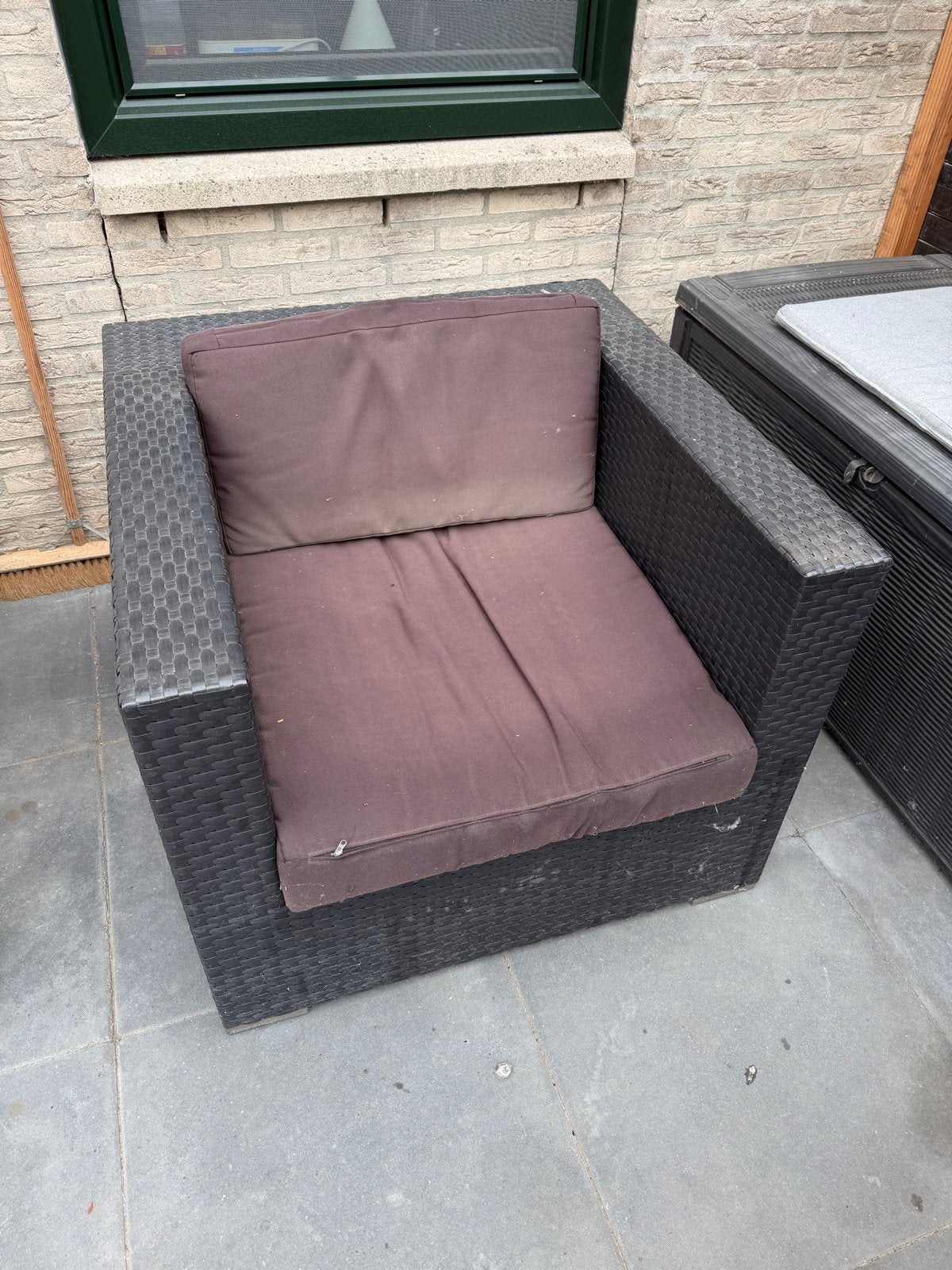 Tuinstoel met Kussen 90x90x75 GRATIS, Ophalen, Gebruikt, Wicker