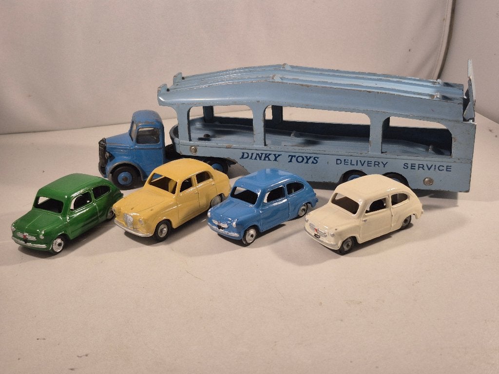 Dinky Pullmore Car Transporter 982+ 4x dinky's '53-'63 1:43, Ophalen of Verzenden, Gebruikt, Bus of Vrachtwagen, Dinky Toys