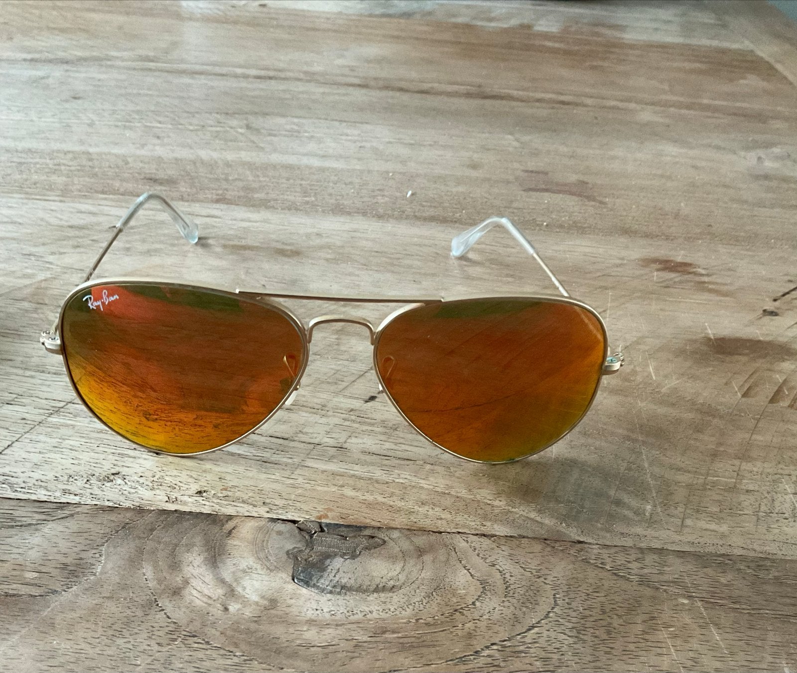 Ray-Ban Aviator Zonnebril met Oranje Spiegelglazen, Zonnebril, Oranje, Ophalen of Verzenden, Zo goed als nieuw