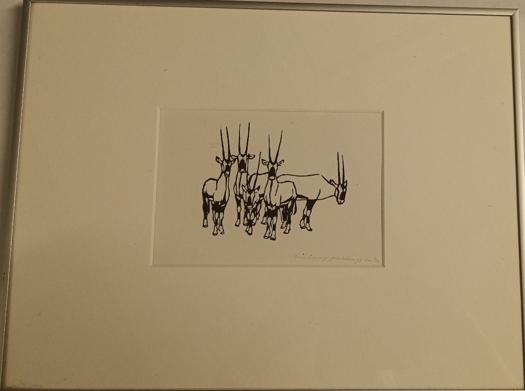 Zakkie Eloff  Originele Lino "Gemsbokke" Oplage  12 stuks, Antiek en Kunst, Ophalen